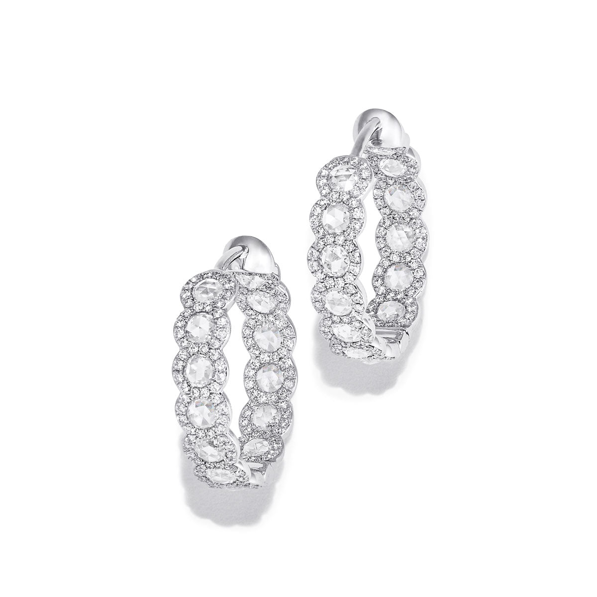 Image of 64Facets scallop rose cut diamond hoop earrings with pave diamond accents set in 18k gold